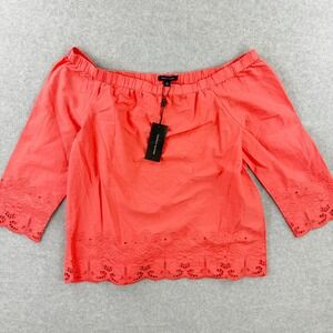 Tommy Hilfiger Off Shoulder Eyelet Blouse Top Coral Pink Size S Small NEW‎